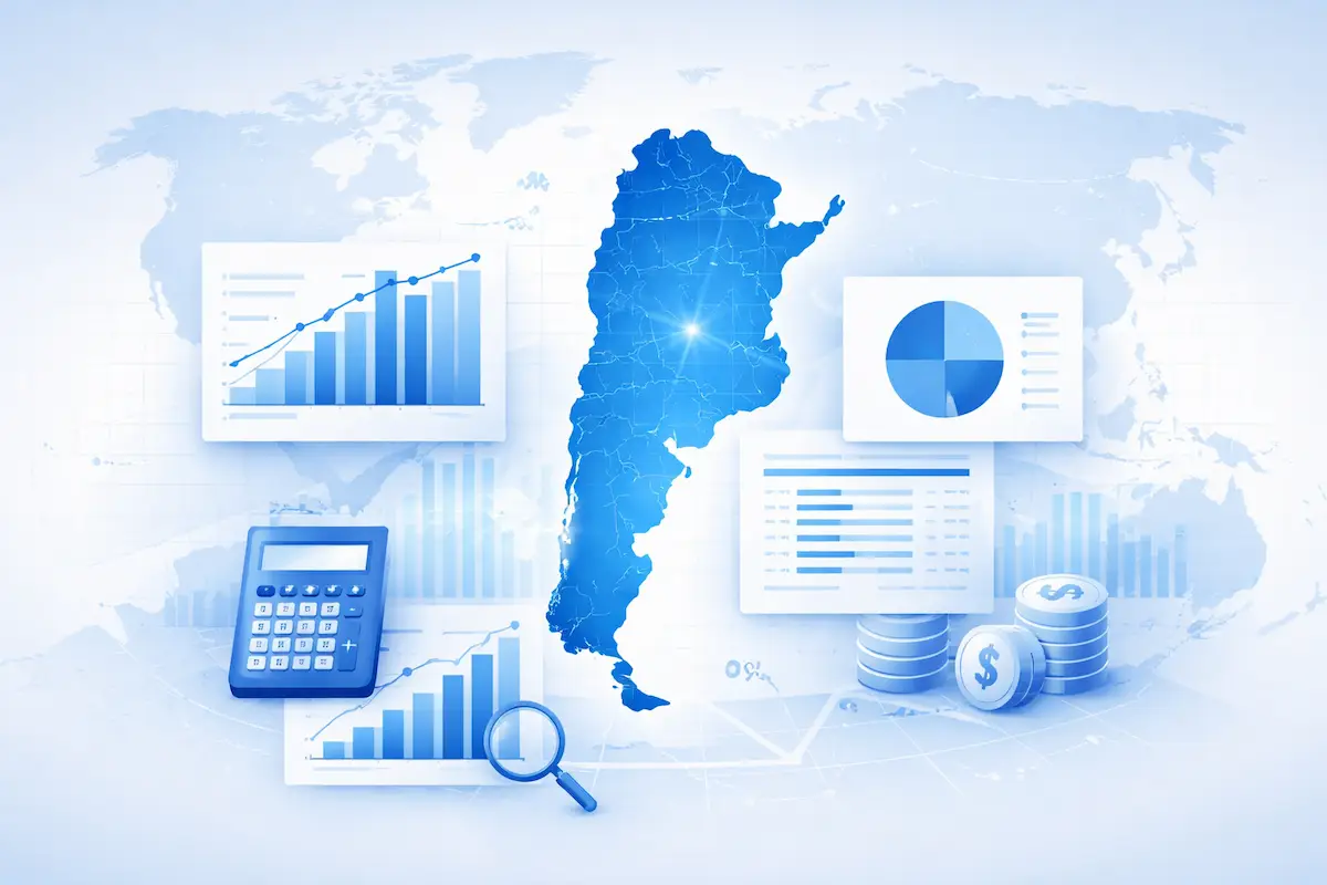 Picture showing Argentina in a world map with financial data
