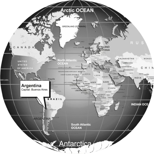 Picture showing Argentina in a world map